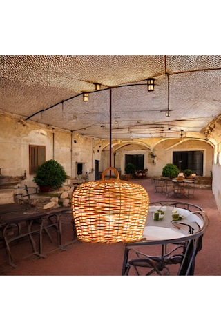 Hasır Yuvarlak Avize El Yapımı 25 Cm Sarı Bej - Sarı