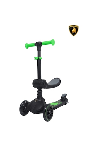 Lamborghini Lisanslı L5 2in1 Katlanabilir Oturaklı Işıklı 3 Tekerlekli Çocuk Scooter Siyah