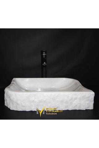 Muğla Beyaz Mermer Tasarım Köşeli Lavabo