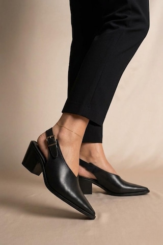 Fox Shoes Y654322203 Siyah Hakiki Deri Kalın Alçak Topuklu Western Ayakkabı