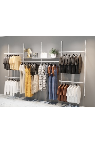 Mağaza Raf Sistemi, Askılık Sistemi, Butik, Mağaza Stand- 245x200 Beyaz