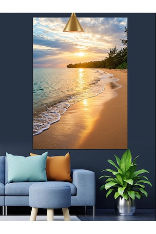 Sahilde Gündüz Plaj Manzarası Dekoratif Kanvas - Mdf Ahşap Tablo