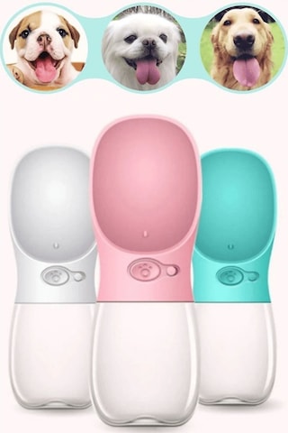 Pribor Taşınabilir Kedi Köpek Suluğu Seyahat Su Şişesi Kaseli Emniyetli Sızdırmaz Kutulu 350 Ml