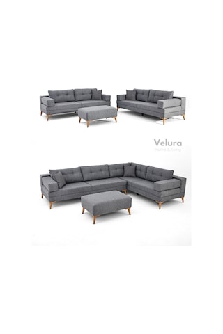 Zeri Yataklı Puzzle Modüler Köşe Koltuk Takımı & Puflu Köşe Takımı - Koyu Gri - 106 Koyu Gri