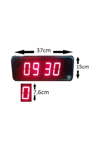 Çift Taraflı Dijital Led Duvar Ve Masa Saati Ve Derece - Kırmızı Kasa Ölçüleri: 16x40 Cm
