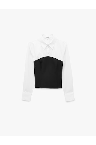 Koton Pamuklu Slim Fit Renk Kontrastlı Uzun Kollu Korse Detaylı Poplin Gömlek Beyaz 7wak60070uw