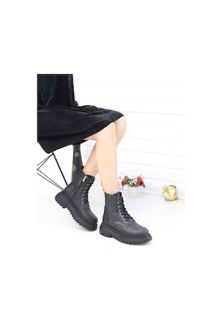 Nesil Shoes Fncy 12 Siyah Bağcıklı Kadın Bot Siyah