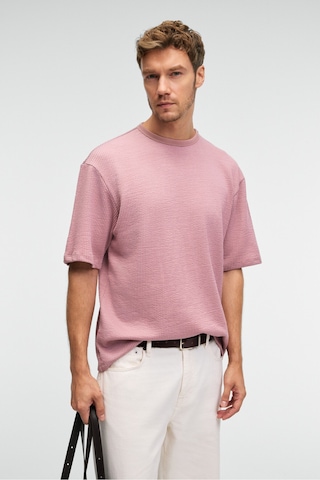 Grimelange VINTAGE Erkek Kısa Kollu Yuvarlak Yaka Dokulu Gofre Kumaş Regular Fit Pembe T-Shirt