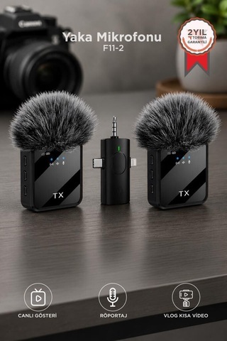 Yaka Mikrofonu Type-c Lightning Aux 2 Adet 3ın1 F11-2 Kamera Ses Canlı Yayın Telefon Aleti