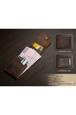 Aldorya %100 Hakiki Crazy Deri Minimalist Akıllı Cüzdan Fonksiyonel Ve Şık Tasarım Unisex Kahverengi