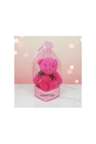 Hediyelik Pembe Tül Kese Tasarım Kalp Ayıcık Anahtarlık Hediyelik
