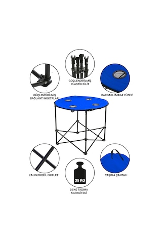 Yuvarlak Katlanır Kamp Masası, Taşıma Çantalı Kamp Masası, Piknik Masası-mavi-71x71x60 Çok Renkli