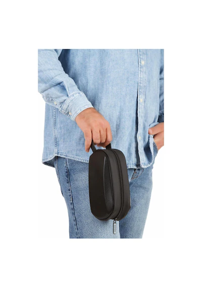 Newish Polo Erkek Siyah Deri-kabuklu Traş Kozmetik Seyahat Ve Bakım El Çantası Portföy/clutch Siyah.