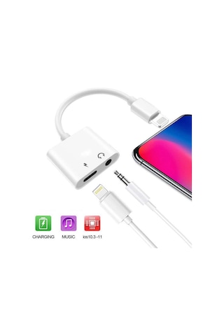Apple Uyumlu iPhone Lightning Aux Kulaklık Şarj Adaptörü Dönüştürücü Çevirici