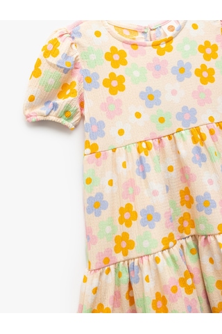 Koton Bisiklet Yaka Balon Kollu Katlı Çiçekli Elbise Bej Desenli 5smg80003ak Ekru Desenli Ekru