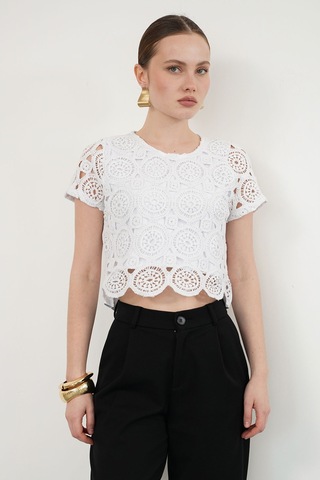 Verymoda Güpür Abiye Bluz D2142 Ham
