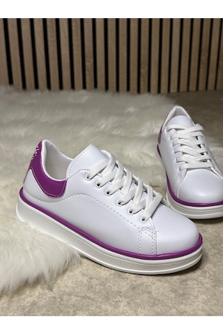 Günlük Kadın Sneaker Spor Ayakkabı Bağcıklı Rahat Hafif Kalın Tabanlı 525g Beyaz-mor