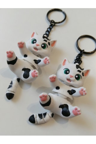 3'lü Hareketli Eklemli Kedi Anahtarlık Sevimli Benekli Kedi Figürü Çanta Aksesuarı Stres Oyuncağı 3d Beyaz