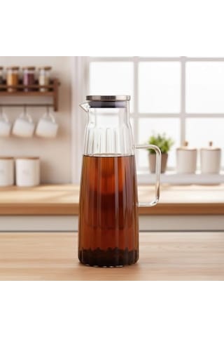 Metal Kapaklı Borosilikat Cam Yağdanlık Ve Sürahi 1000ml 11x26cm Çok Amaçlı İçecek Ve Sıvı Gıda Saklama 0