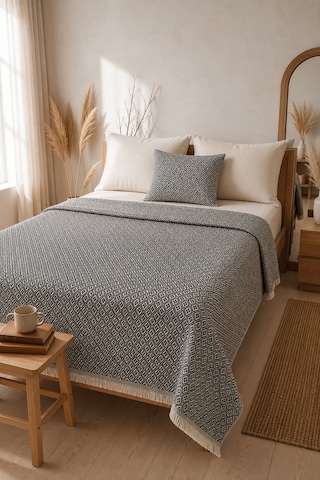 Dokuma Pike Çiftkişilik 200x220 Çok Amaçlı Bohem Yatak Örtüsü Antrasit