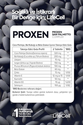 Proxen Saw Palmetto Complex Cüce Palmiye, Bal Kabağı Ve Beta Glukan İçeren Takviye Edici Gıda