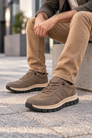 In Step Perra Erkek Kahve Deri Sneaker - Bej Kalın Tabanlı Günlük Spor Ayakkabı