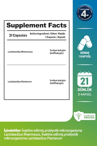 Kiperin Postbiyotik 210 Milyar Cfu Rhamnosus & Plantarum Sindirim 21kapsül & 700mg Akıllı Gıda Takviyesi