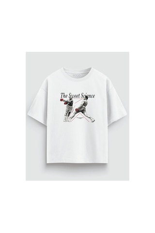 Yolo Street The Sweet Science Boks Baskılı Oversize Tişört %100 Pamuk Unisex Streetwear Beyaz