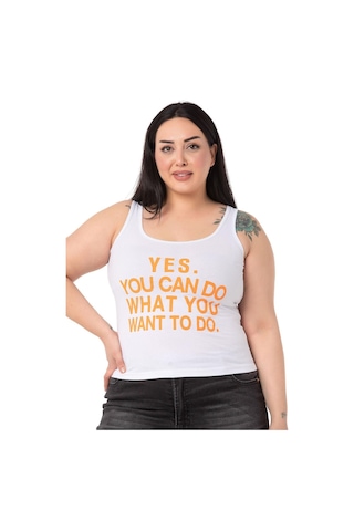 Disentis Büyük Beden Askılı Yazılı Beyaz Turuncu T-shirt-turuncu Turuncu