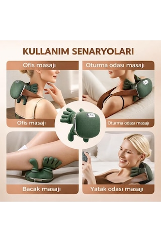 Isıtmalı Şarjlı Boyun Ve Omuz Masaj Aleti İnsan Eli Hissi Veren Yoğurmalı Masaj Cihazı Yeşil-1760 Gri