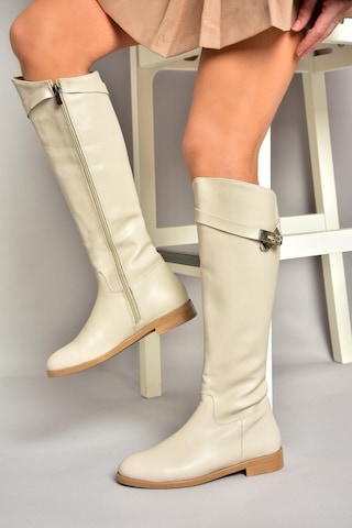 Fox Shoes T848443409 Bej Klasik Kadın Çizme Bej-suni Deri Bej