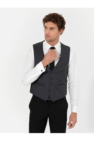 Cacharel Antrasit Slim Fit Yün Karışımlı Yelek Gri