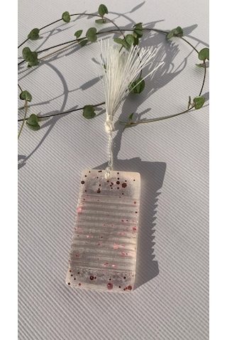 Şeffaf Epoksi Üzerine Pembe Glitter Süslemeli Dikdörtgen Şekilli