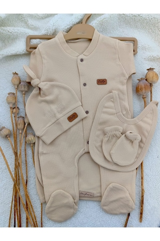 Kız Erkek Bebek Yeni Doğan Bej Waffle 5 Patrça Hastane Çıkışı Bej