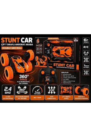 Uzaktan Kumandalı 360 Dönen Şarjlı Akrobat Stunt Car Araba Turuncu