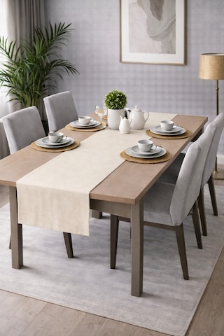 Perdeyap1980 Kadife Dokulu Krem Renk Ada Serisi Runner 40 X 140 Cm Krem