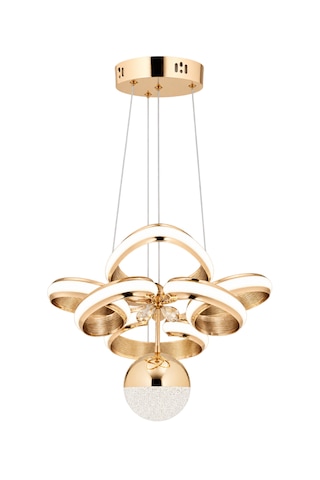 Çizgili Kasa Leydi Power Led Avize Rose Gold Modern Dekoratif Halka Tasarımlı Salon Ve Yemek Odası Aydınlatma