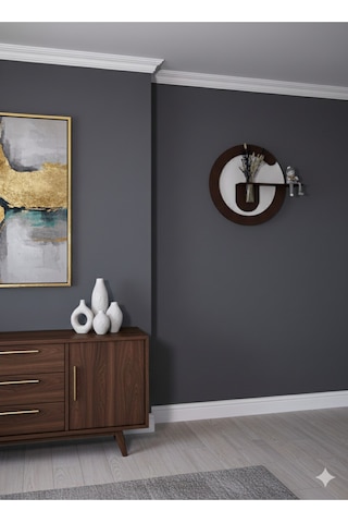 Primula Dekoratif Duvar Rafı Led Işıklı Ahşap İskandinav Tarzı Modern Salon Duvar Rafı Çiçeklik 50 Cm Paris Grisi - Ahşap Ceviz