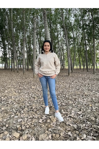 Fermuarlı Polo Yaka Kazak/ Sweatshirt Gri