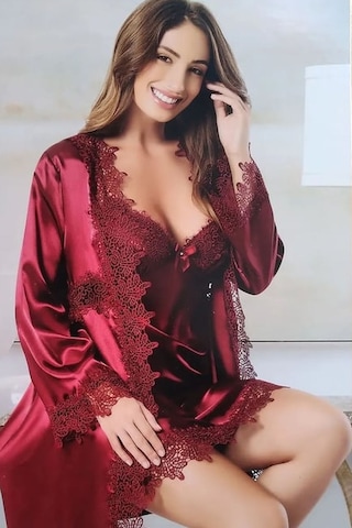 Xses 1002 Kadın Bordo Saten 6'lı Takım Bordo