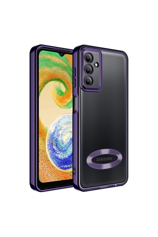 Zore Galaxy Uyumlu A04s Kılıf Kamera Korumalı Logo Gösteren Omega Kapak - Derin Mor Derin Mor