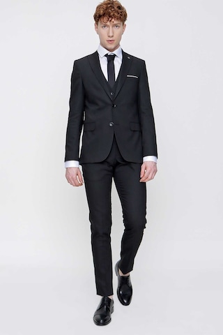 Morven Siyah Yelekli Jakarlı Slim Fit Dar Kesim 6 Drop Erkek Takım Elbise Siyah