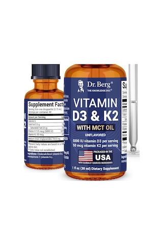 Dr. Berg Maximum Strength Vitamin D3 K2 Liquid Drops With Mct Oil 5,000 Iu 30 Ml