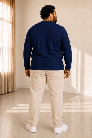 Sngl Tekstil Erkek Büyük Beden Oversize Uzun Kollu V Yaka T-shirt 3xl 4xl 5xl 6xl 7xl 8xl 9xl Lacivert