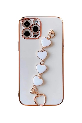 Ally Apple iPhone Uyumlu 11 Pro Max 6.5inç Kılıf Kalp Bileklik Tutuculu Lüx Silikon Askılı Kılıf- 5775 Mor