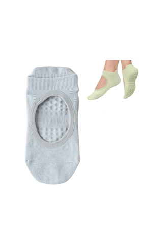 Gajeena Gri Pamuklu Fitness Pilates Çorapları - Silikon Anti Kayma, Ter Emici, İç Mekan Sporu İçin Açık Gri