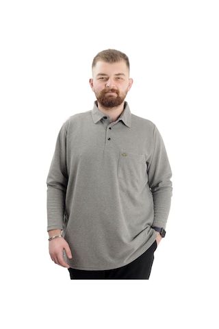 Mode Xl Büyük Beden Erkek Sweatshirt Polo Yaka Uzun Kol Waffle 23449 Haki Haki