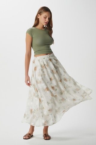 Kadın Rosary Astarlı Bel Lastikli Çiçek Desenli Etek Krem