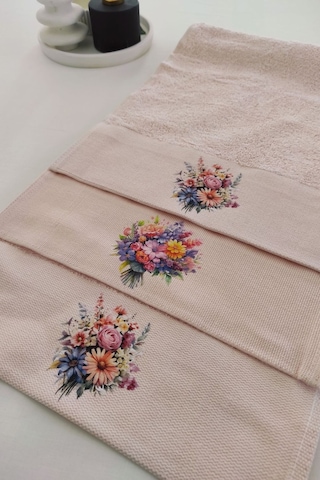 3'lü Mutfak Havlu Takımı - Somon Bambu El Havlusu Seti - Ekstra Yumuşak - 30x50 Cm - Çiçek Bahçesi Somon Pembe