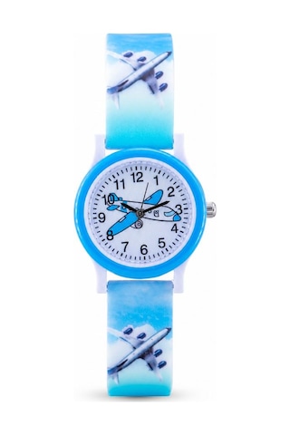 Uçak Desenli Turkuaz Kız Erkek Çocuk Kol Saati Analog Saat St-304420 Beyaz